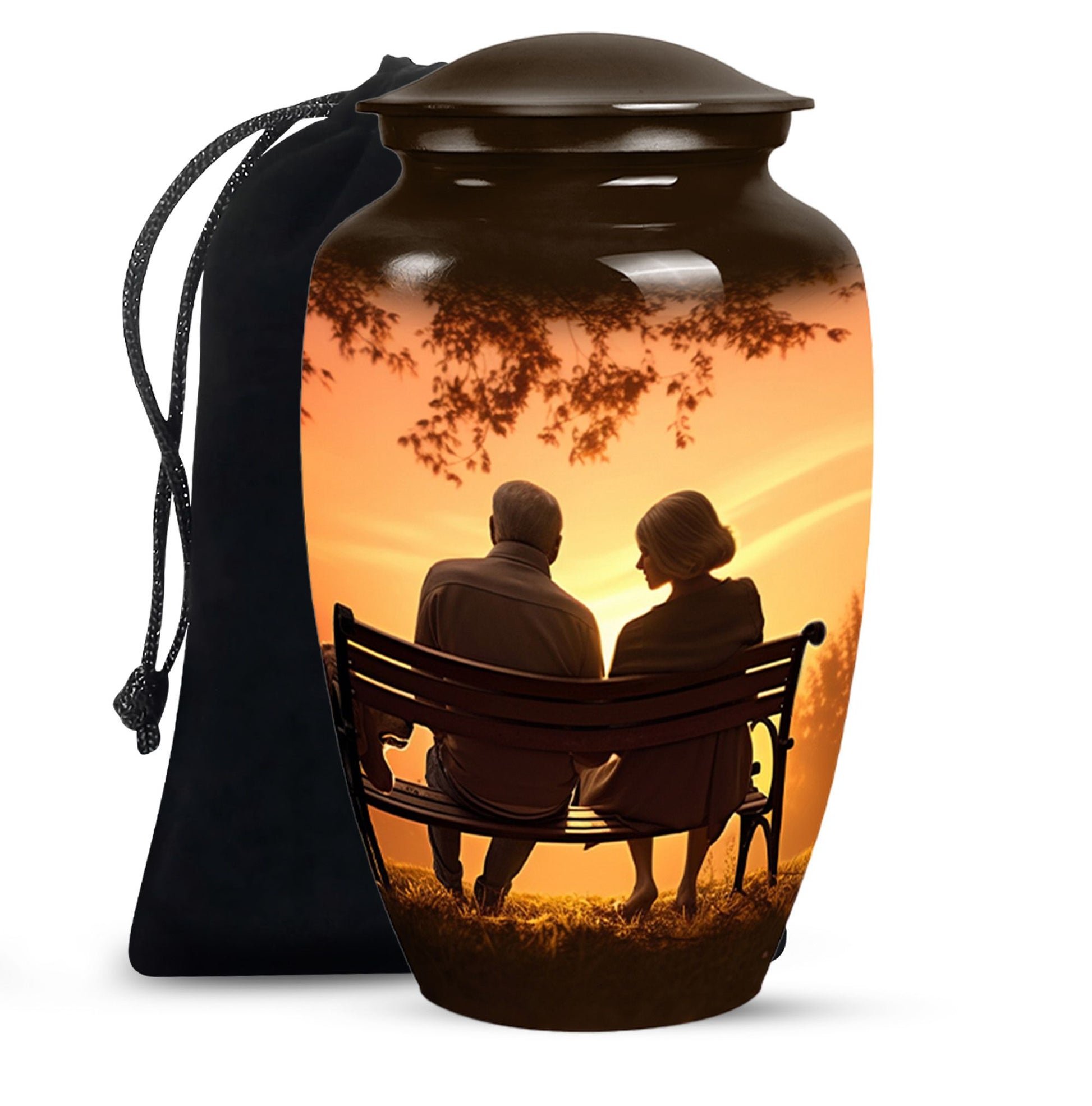 Old Couple Sitting On A Bench - Elderly Urn Memorial For Grandparents