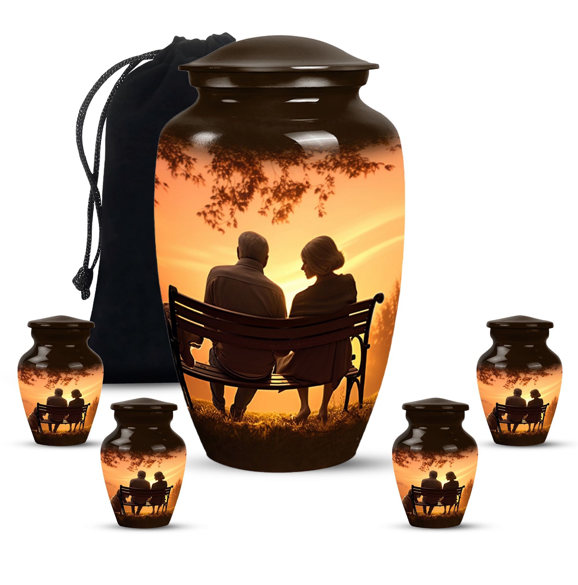 Old Couple Sitting On A Bench - Elderly Urn Memorial For Grandparents