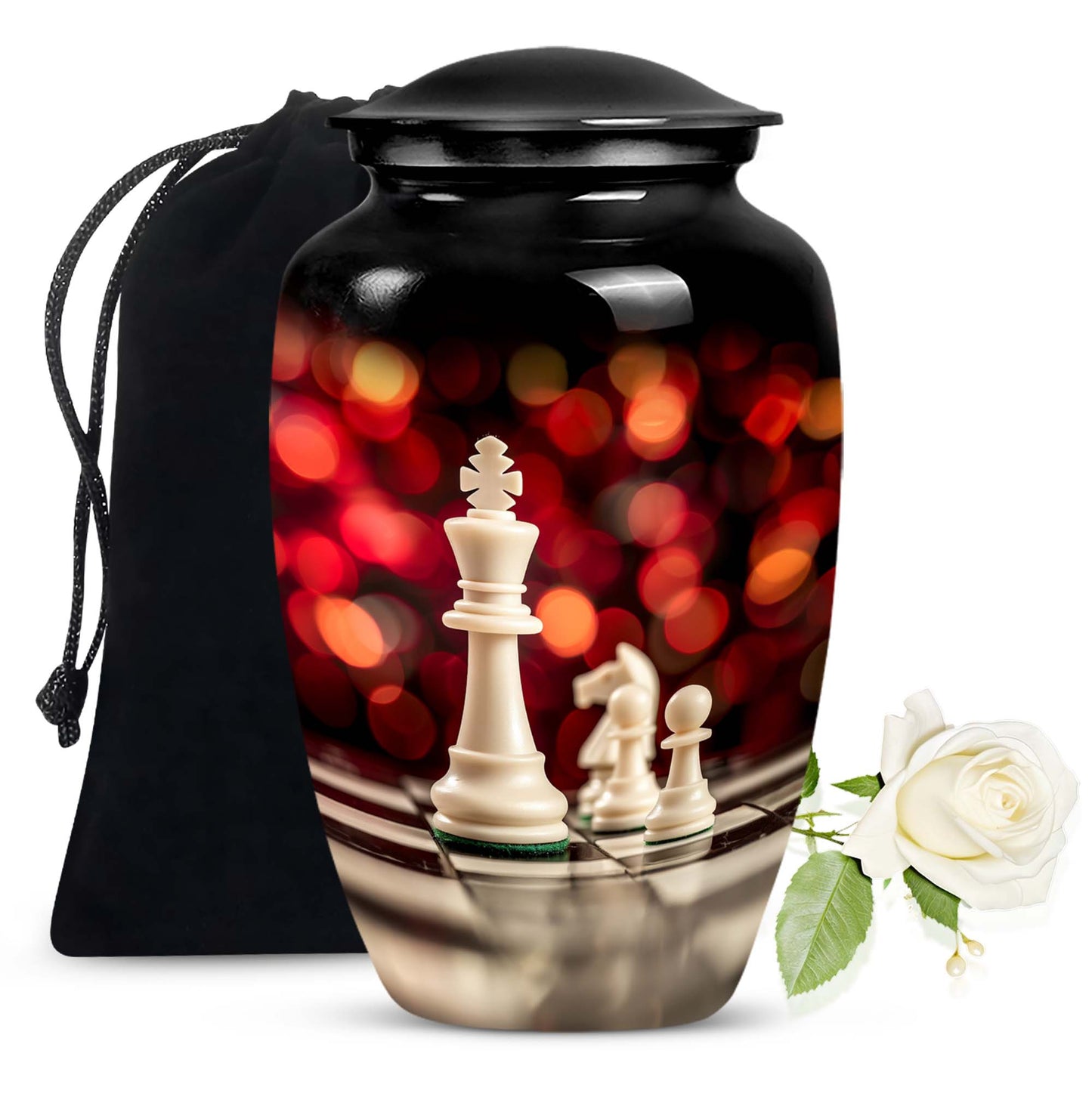 10-inch Classic Chess-themed Aluminium Cremation Urn for Adult Males