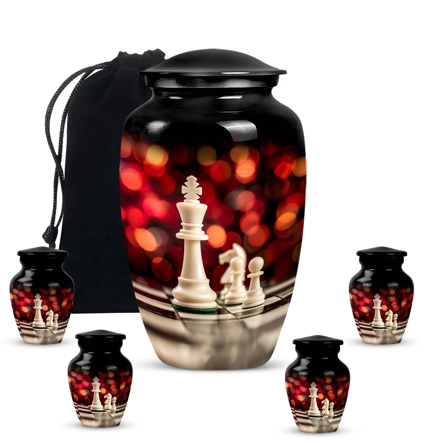 10-inch Classic Chess-themed Aluminium Cremation Urn for Adult Males