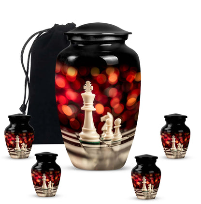 10-inch Classic Chess-themed Aluminium Cremation Urn for Adult Males