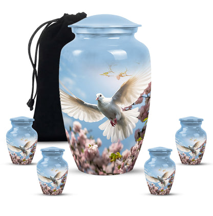 White Personalized Bird Cremation Urn for Human Ashes - 10-inch, 200 cu in - Yatskia