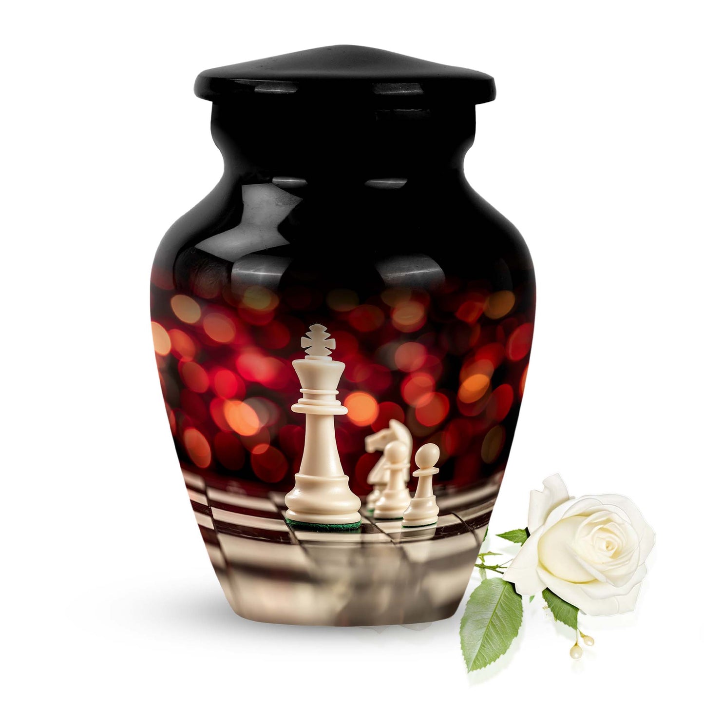 10-inch Classic Chess-themed Aluminium Cremation Urn for Adult Males