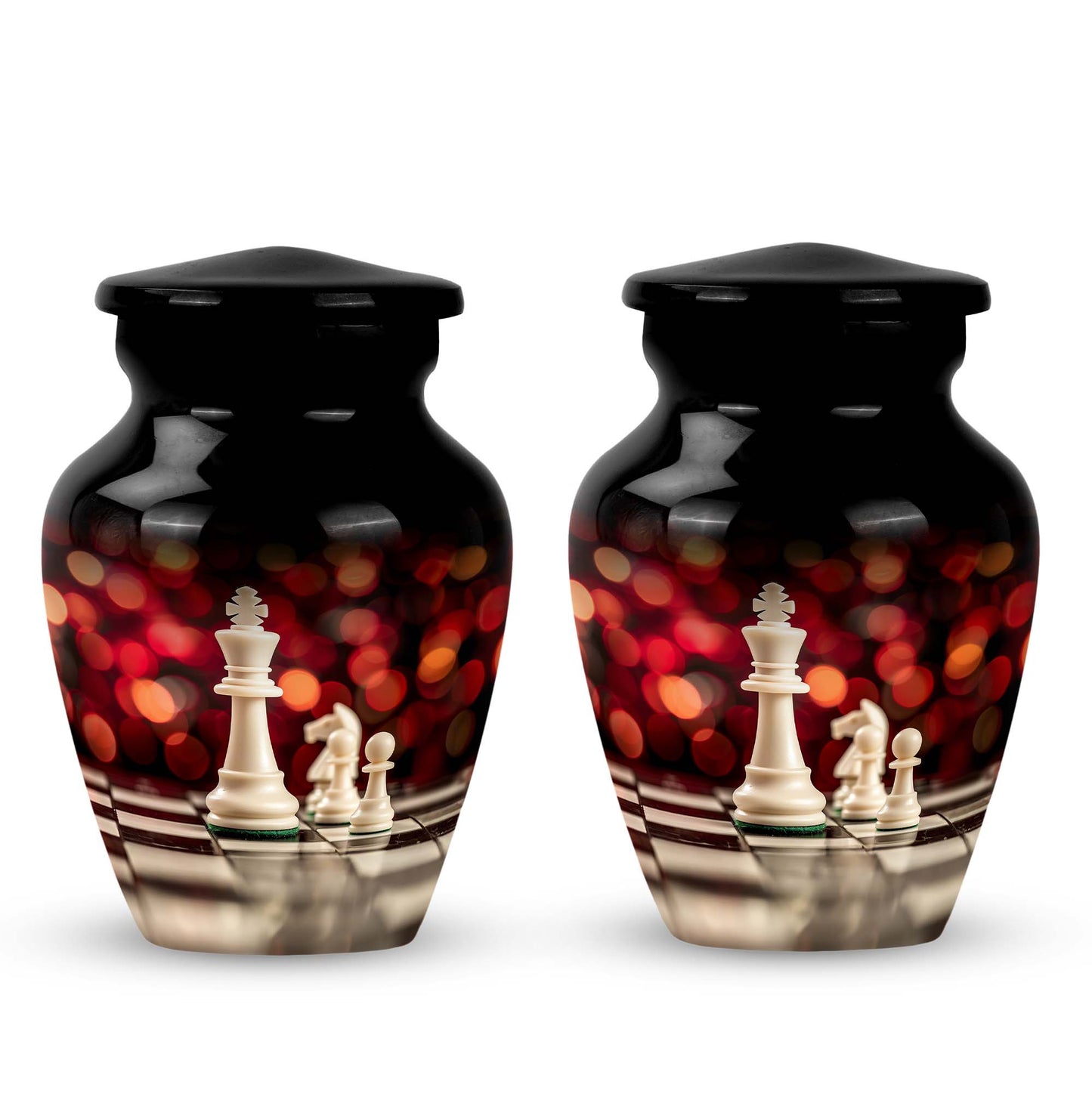 10-inch Classic Chess-themed Aluminium Cremation Urn for Adult Males