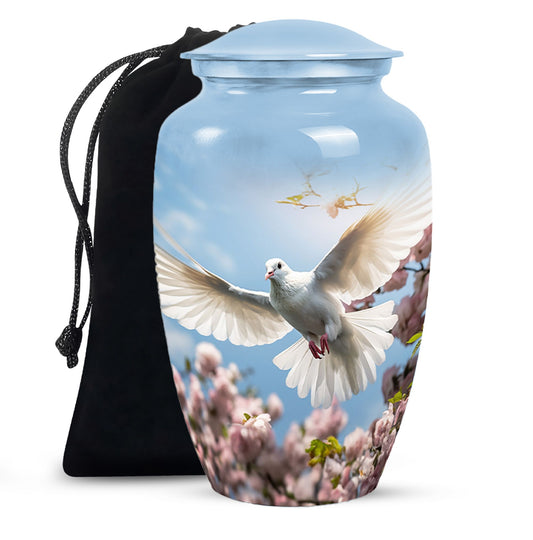 White Flying Dove Funeral Urn - A Tribute To Loved Ones Ashes