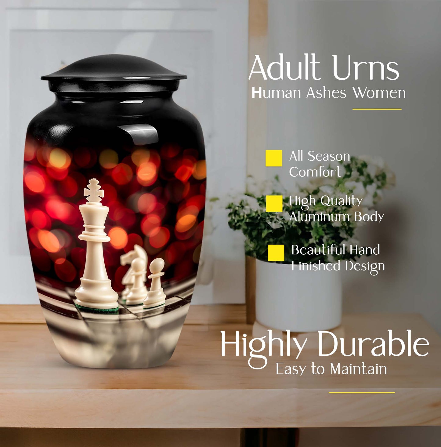 10-inch Classic Chess-themed Aluminium Cremation Urn for Adult Males