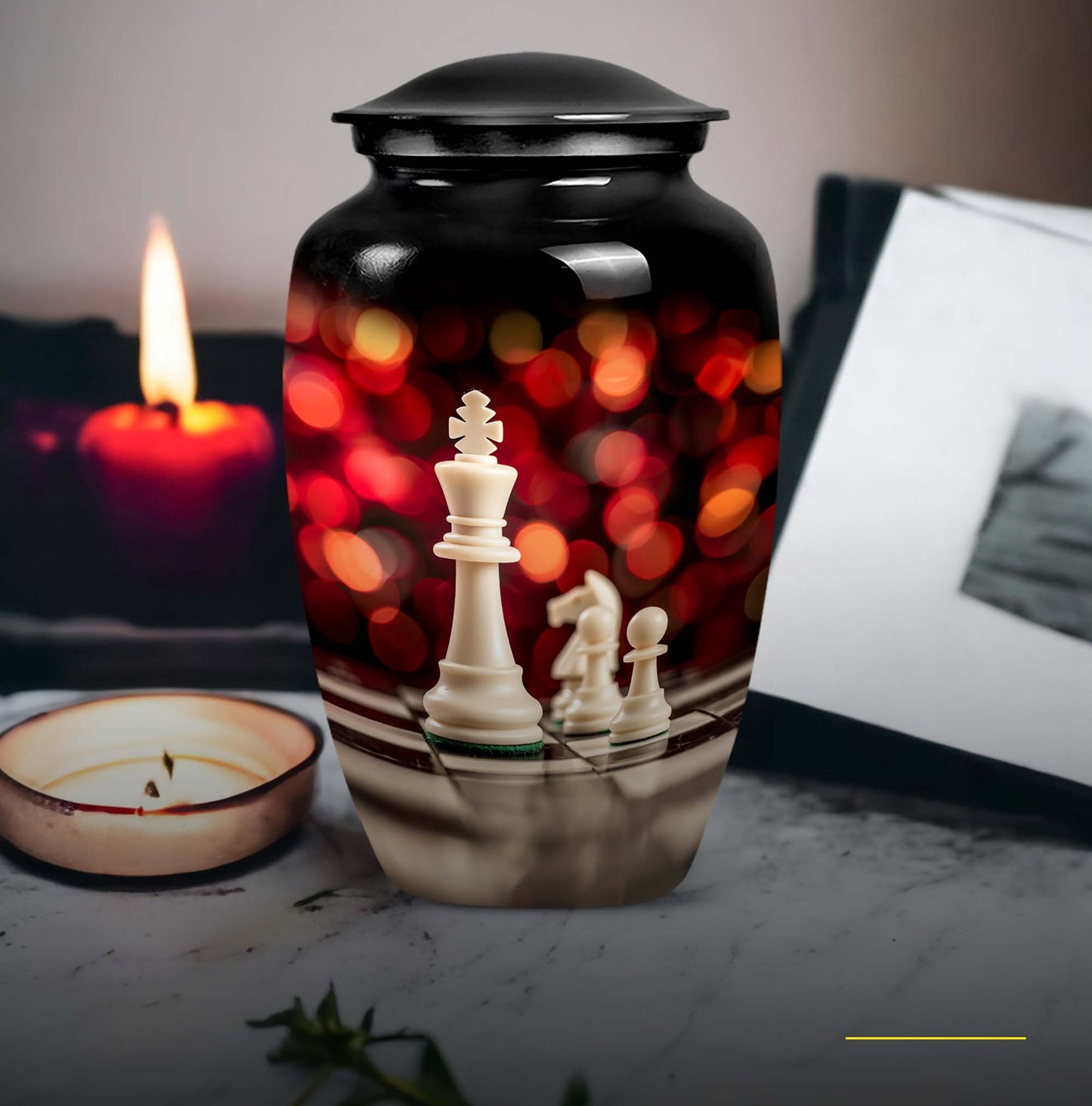 10-inch Classic Chess-themed Aluminium Cremation Urn for Adult Males