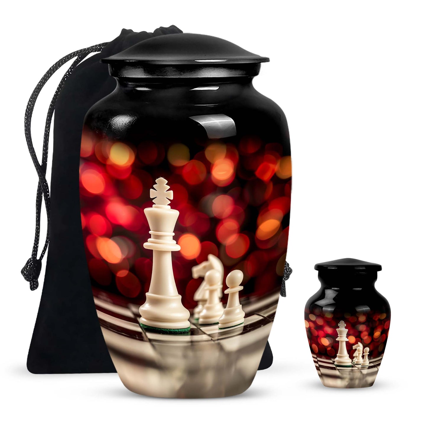 10-inch Classic Chess-themed Aluminium Cremation Urn for Adult Males