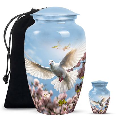 White Personalized Bird Cremation Urn for Human Ashes - 10-inch, 200 cu in - Yatskia
