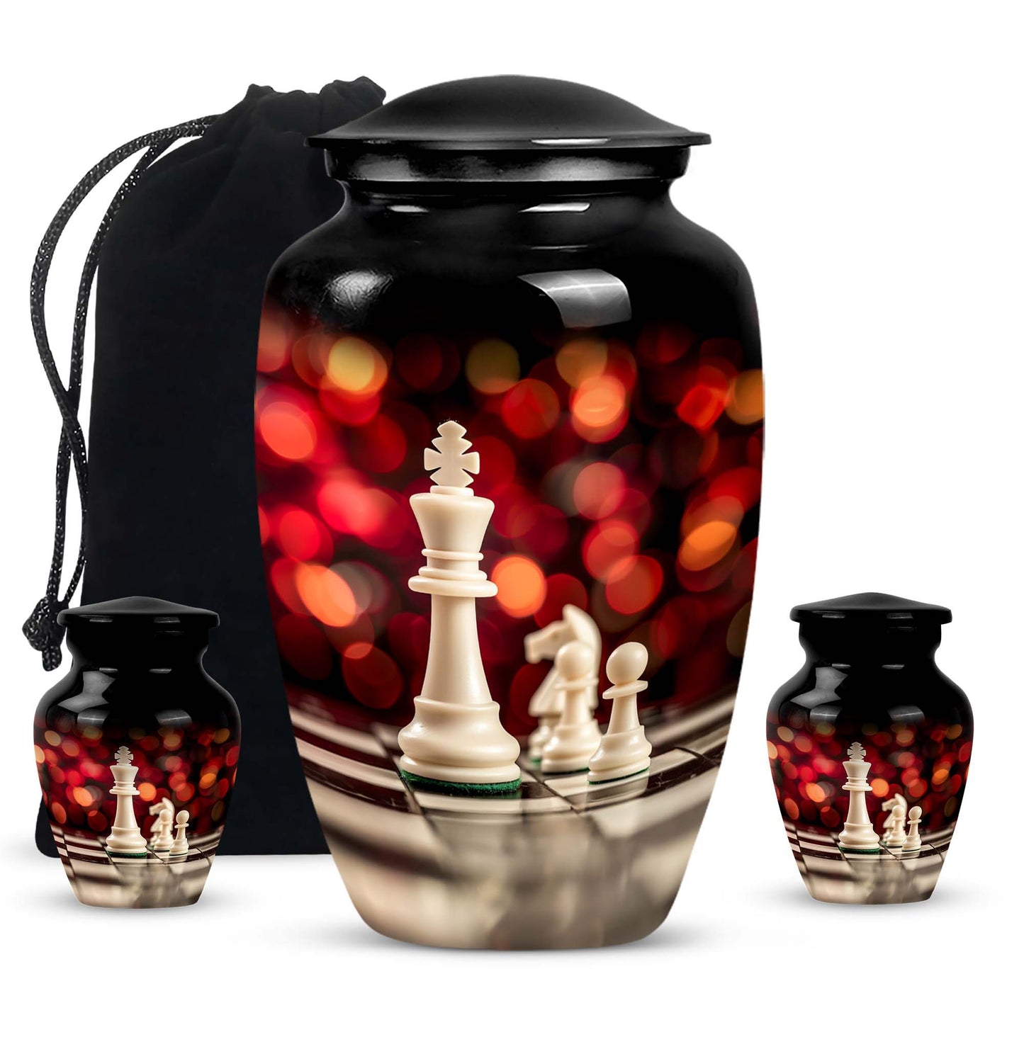 10-inch Classic Chess-themed Aluminium Cremation Urn for Adult Males