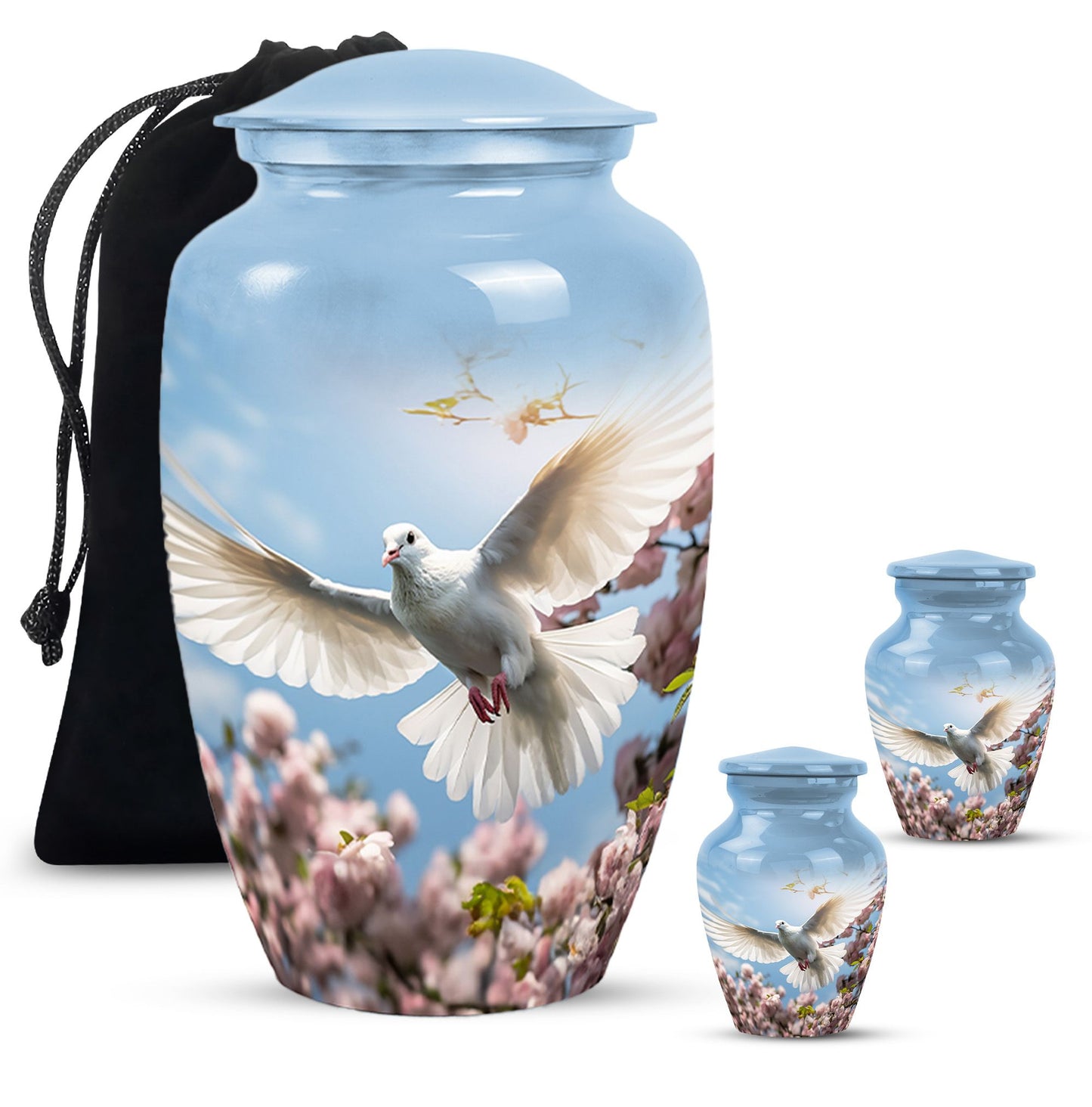White Personalized Bird Cremation Urn for Human Ashes - 10-inch, 200 cu in - Yatskia