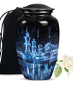 10-inch classic chess-themed aluminum cremation urn for men with customizable engraving