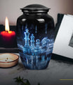 10-inch classic chess-themed aluminum cremation urn for men with customizable engraving