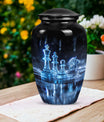 10-inch classic chess-themed aluminum cremation urn for men with customizable engraving