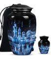 10-inch classic chess-themed aluminum cremation urn for men with customizable engraving