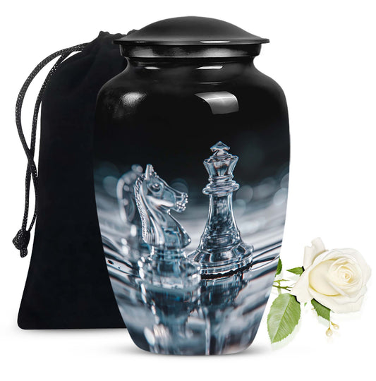 10-inch chess themed classic urn for women's ashes, 