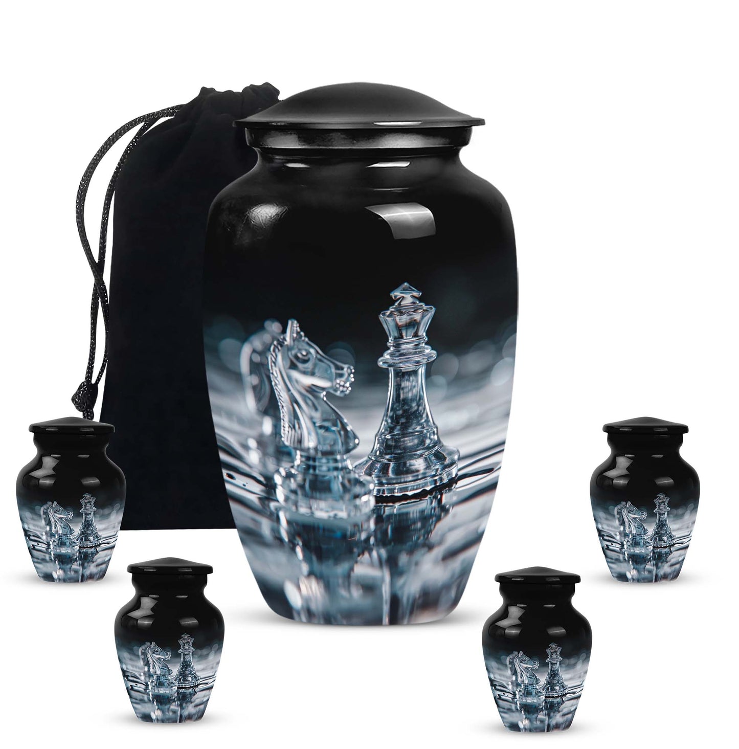 10-inch chess themed classic urn for women's ashes, 