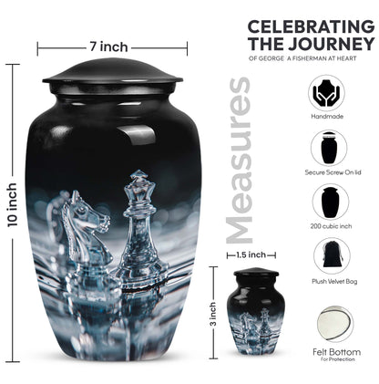 10-inch chess themed classic urn for women's ashes, 