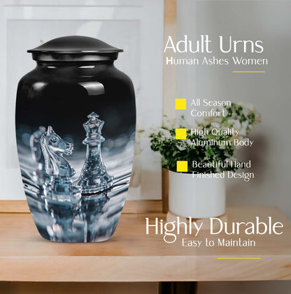 10-inch chess themed classic urn for women's ashes, 