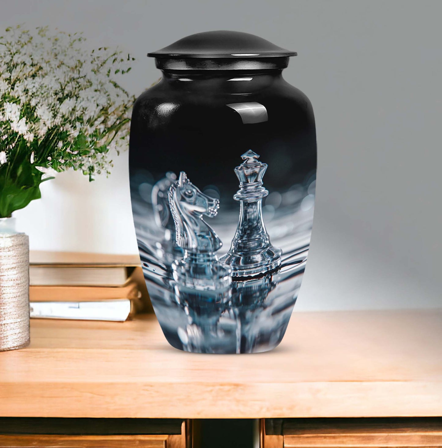 10-inch chess themed classic urn for women's ashes, 