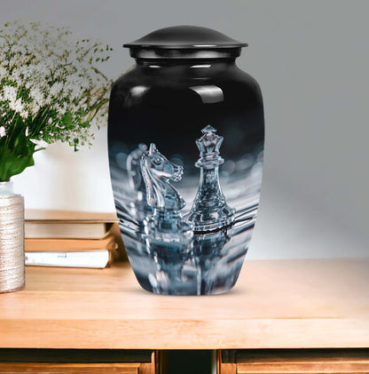 10-inch chess themed classic urn for women's ashes, 
