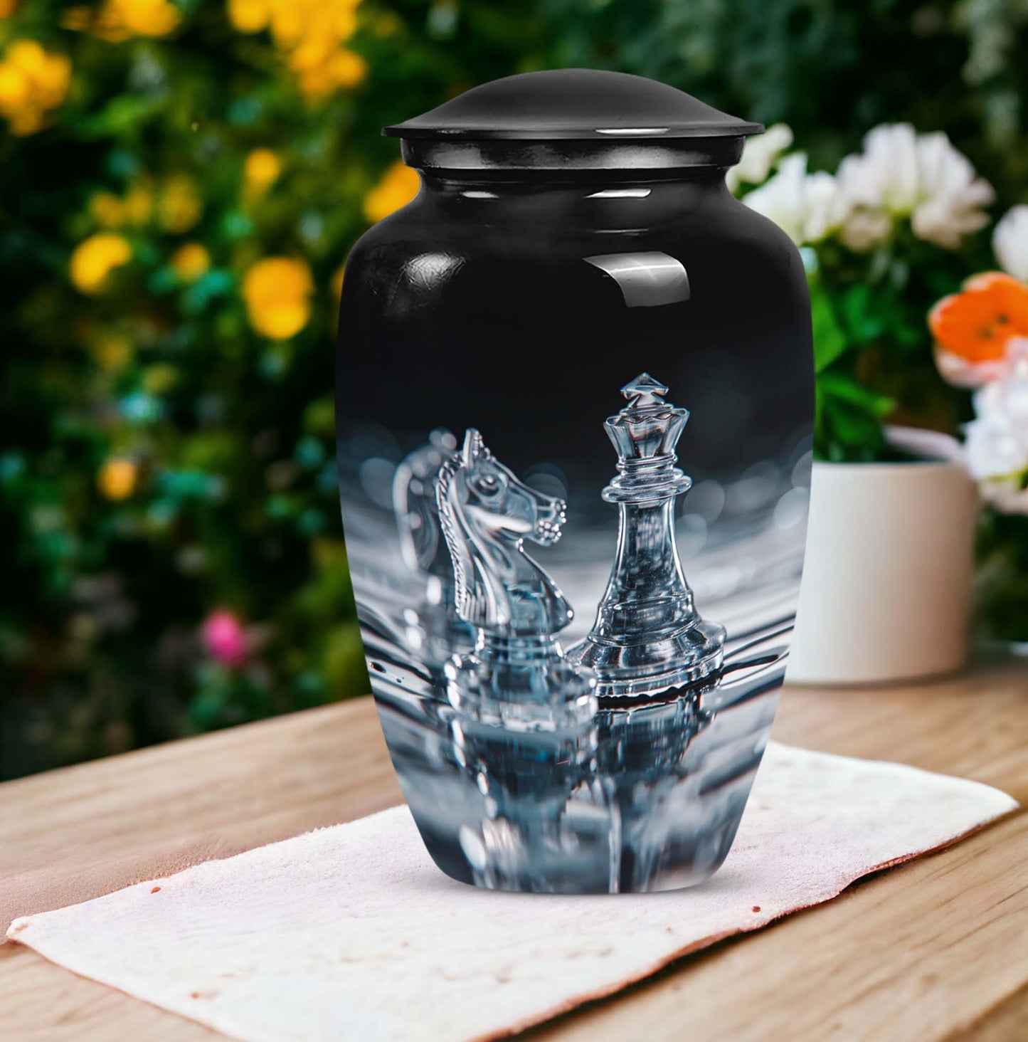 10-inch chess themed classic urn for women's ashes, 