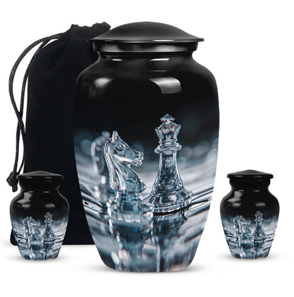 10-inch chess themed classic urn for women's ashes, 