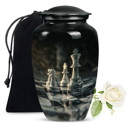 10-inch Classic Chess-themed Aluminum cremation urn 