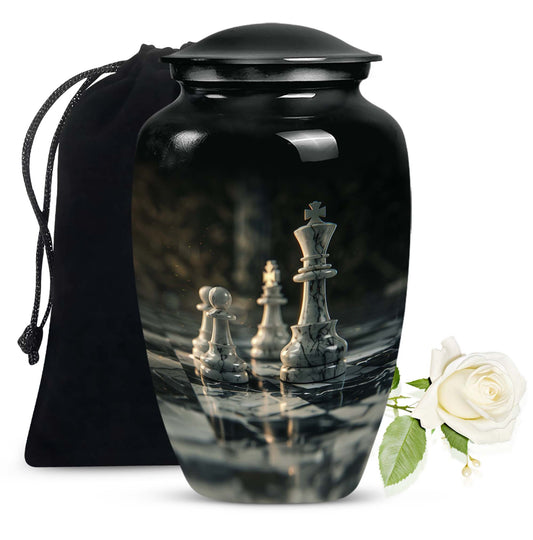10-inch Classic Chess-themed Aluminum cremation urn 