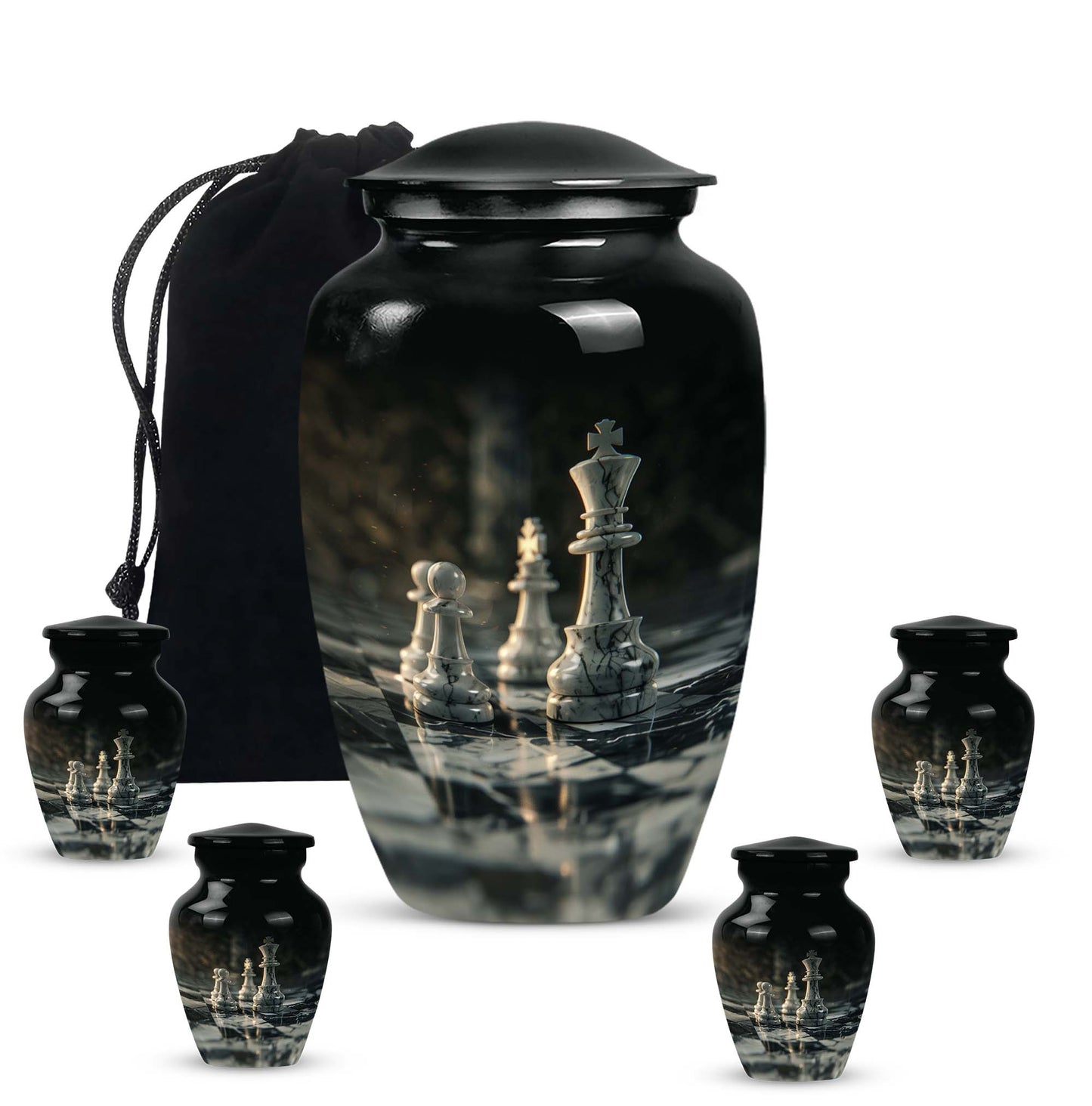 10-inch Classic Chess-themed Aluminum cremation urn 