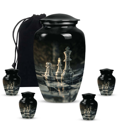 10-inch Classic Chess-themed Aluminum cremation urn 