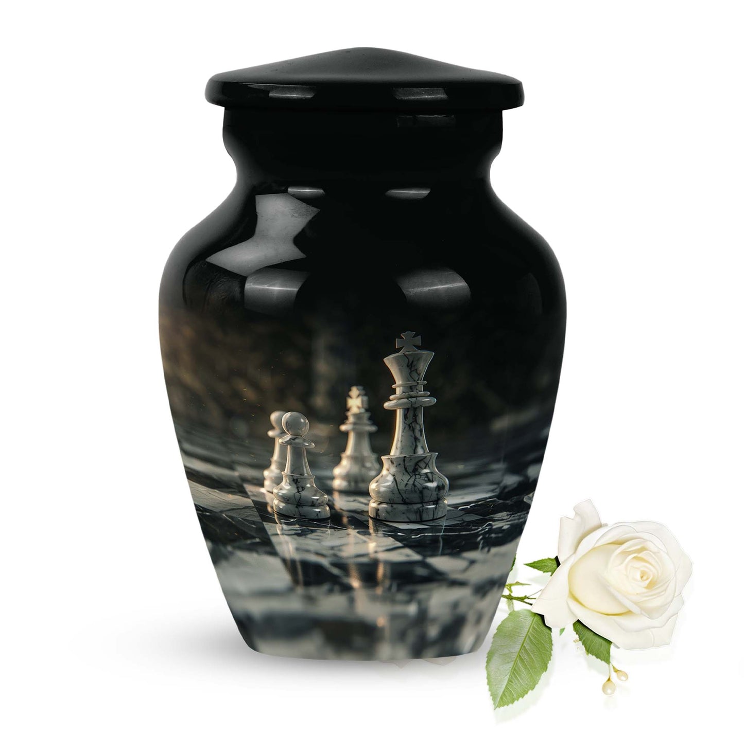 10-inch Classic Chess-themed Aluminum cremation urn 