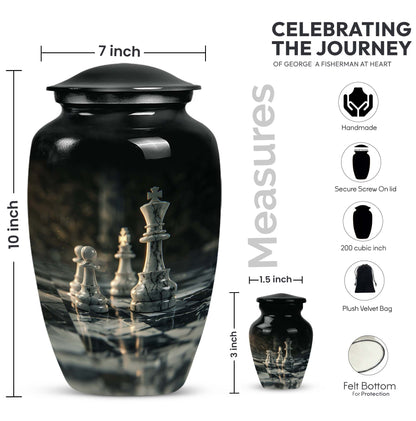10-inch Classic Chess-themed Aluminum cremation urn 
