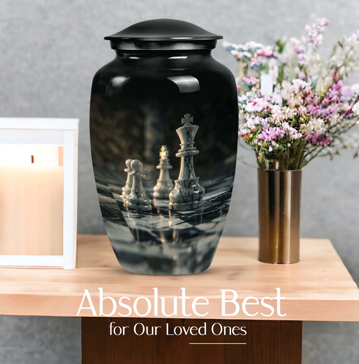 10-inch Classic Chess-themed Aluminum cremation urn 