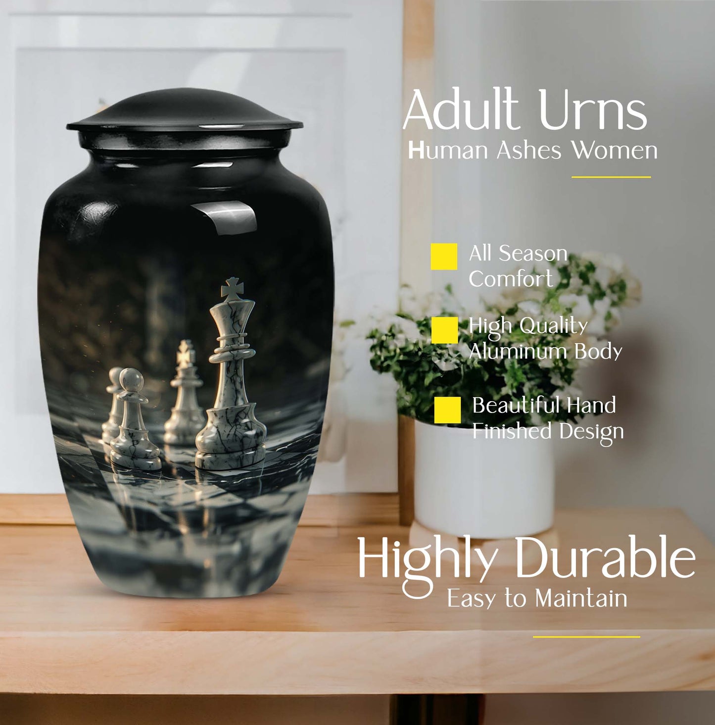 10-inch Classic Chess-themed Aluminum cremation urn 