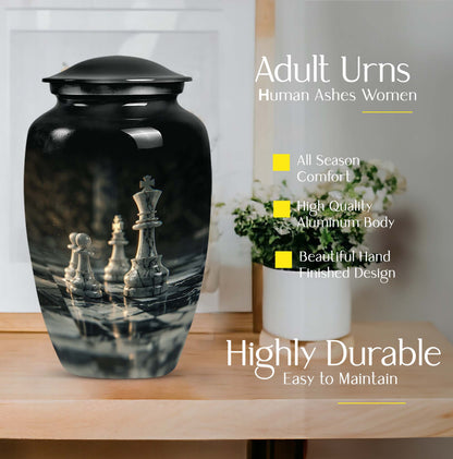 10-inch Classic Chess-themed Aluminum cremation urn 