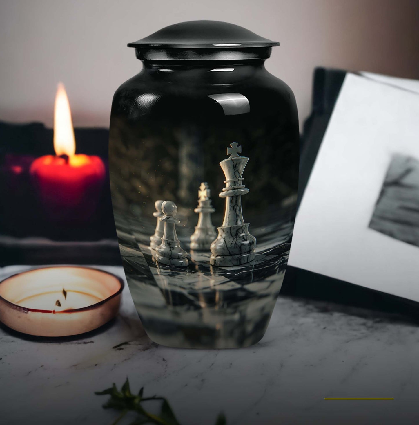 10-inch Classic Chess-themed Aluminum cremation urn 