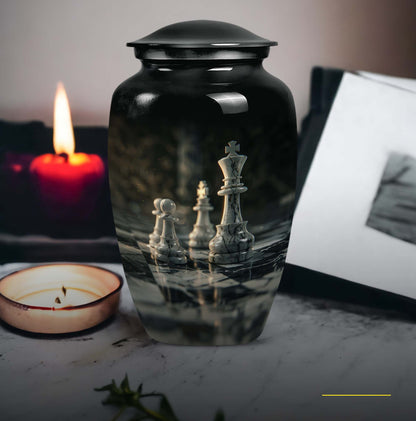 10-inch Classic Chess-themed Aluminum cremation urn 