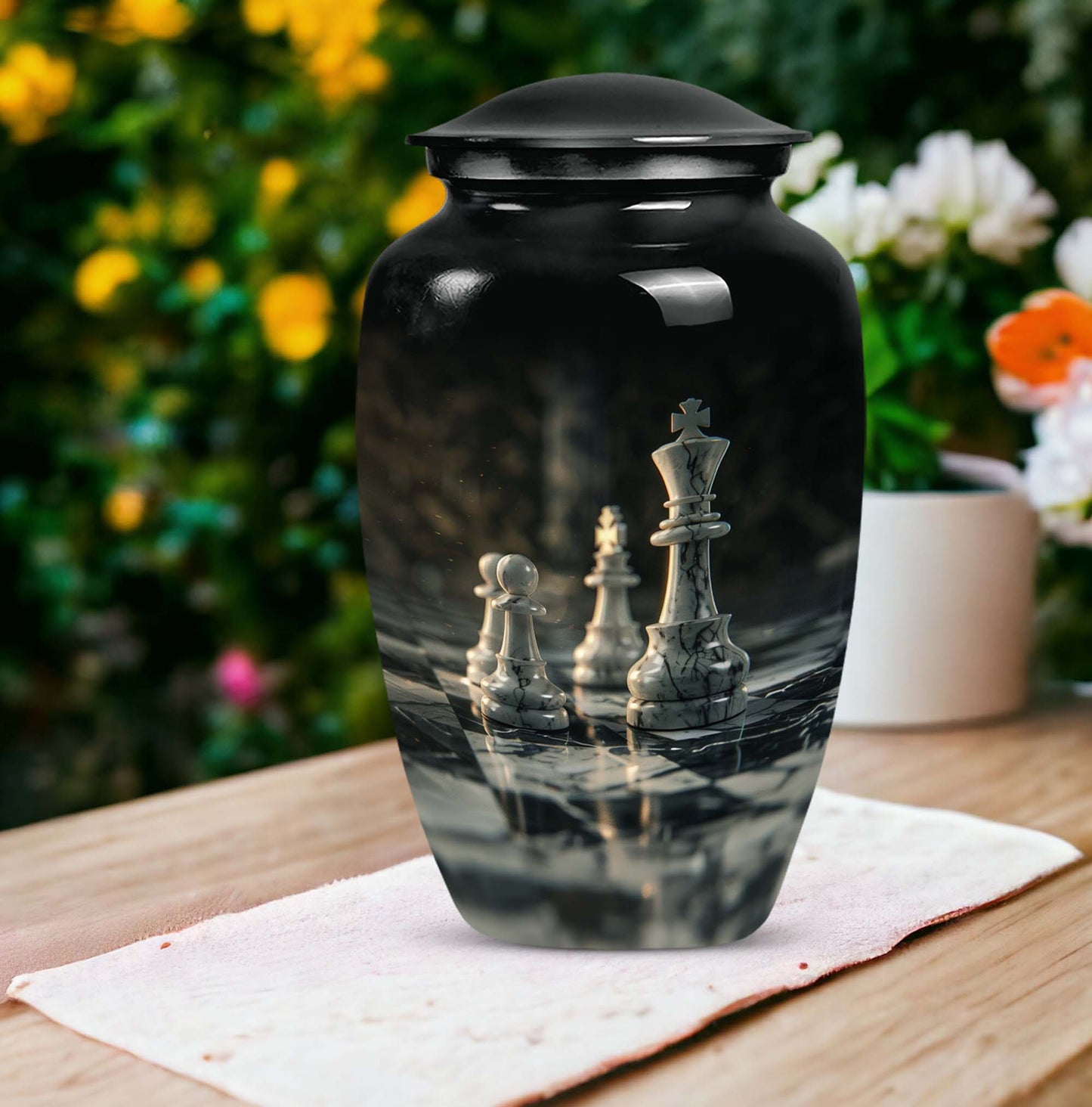 10-inch Classic Chess-themed Aluminum cremation urn 