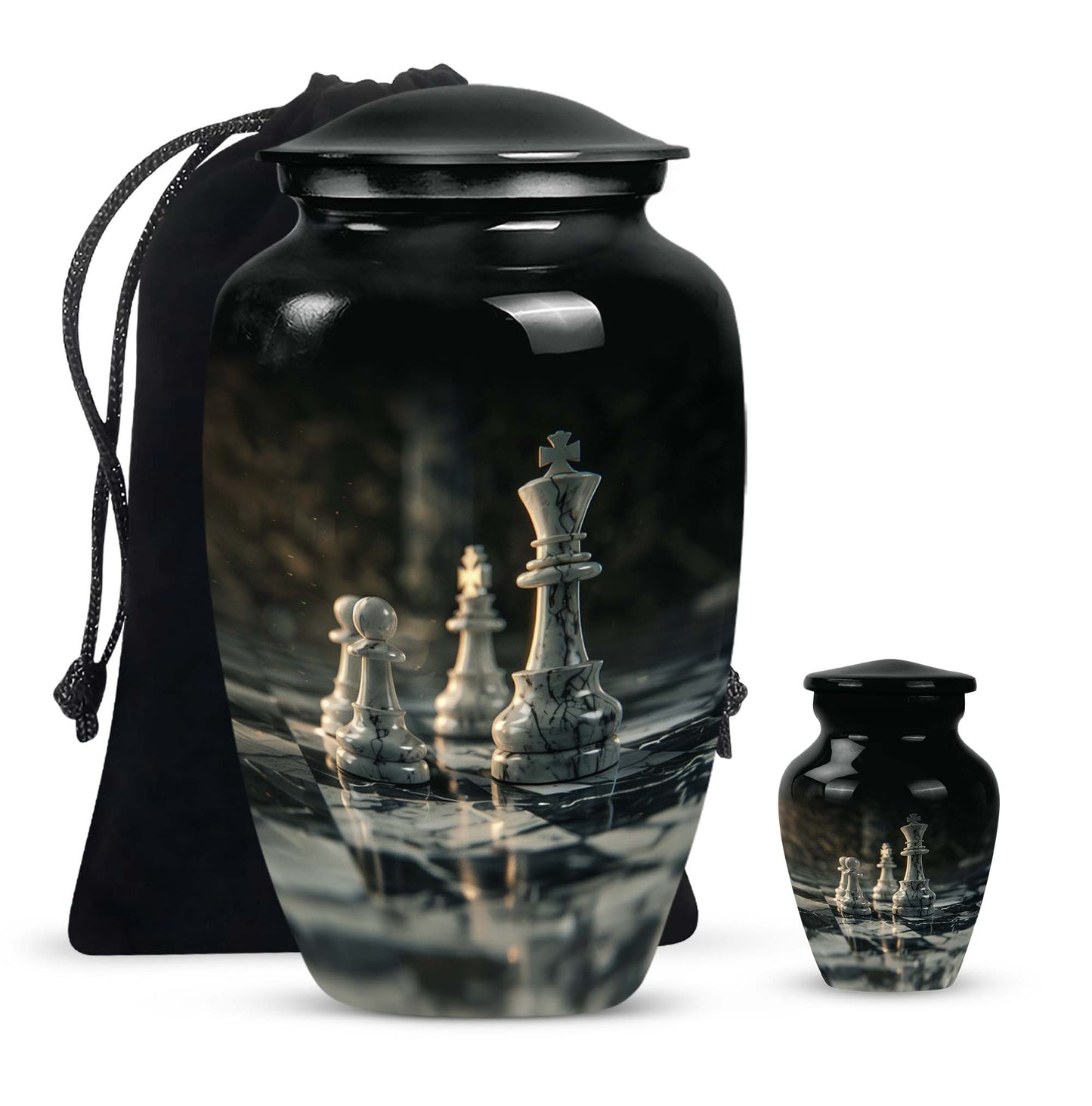 10-inch Classic Chess-themed Aluminum cremation urn 