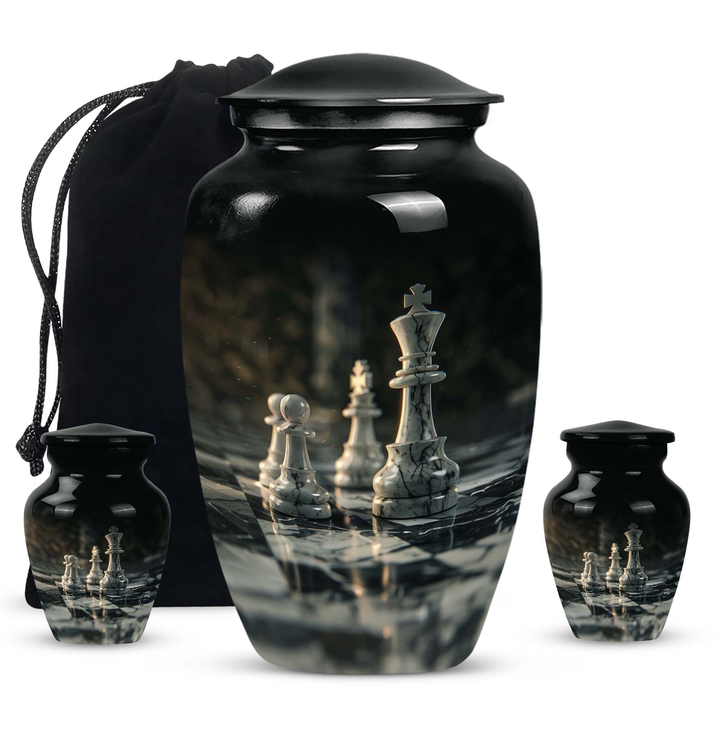10-inch Classic Chess-themed Aluminum cremation urn 