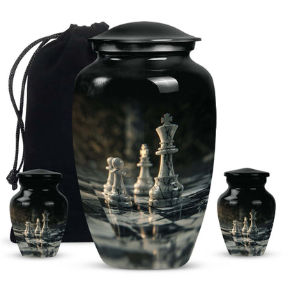 10-inch Classic Chess-themed Aluminum cremation urn 