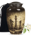 chess-themed aluminum cremation urn,