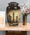 chess-themed aluminum cremation urn,