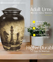 chess-themed aluminum cremation urn,
