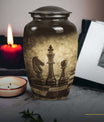 chess-themed aluminum cremation urn,