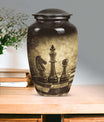 chess-themed aluminum cremation urn,