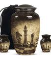 chess-themed aluminum cremation urn,