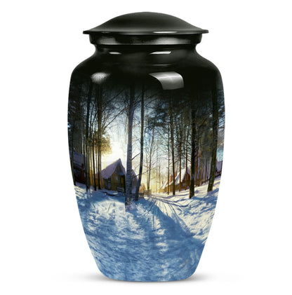Snowflakes themed classic funeral urn for ashes