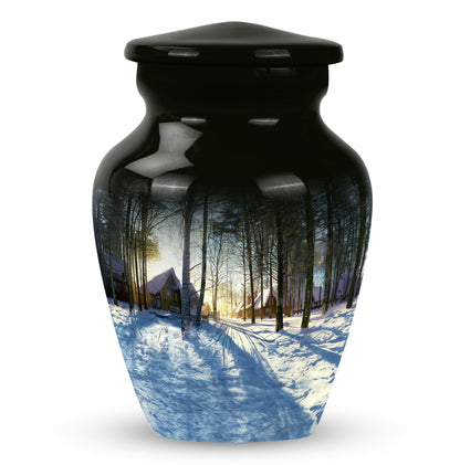 Snowflakes themed classic funeral urn for ashes